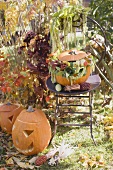 Autumnal garden decoration with pumpkins