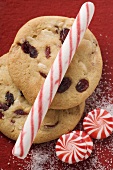 Cranberry cookies, candy cane and peppermints