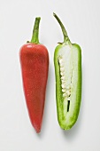 Whole red chilli and half a green chilli