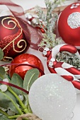 Christmas tree ornaments and mistletoe