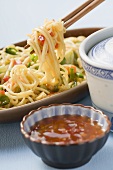 Fried noodles with vegetables and chilli sauce (Asia)