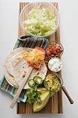 Ingredients for Mexican dishes (overhead view)
