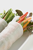 Rice paper rolls filled with vegetables, glass noodles & herbs