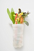 Rice paper roll filled with vegetables, glass noodles & herbs
