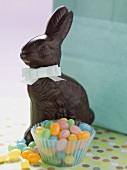 Chocolate Easter Bunny and coloured sugar eggs