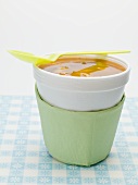 Tomato and vegetable soup in polystyrene cup
