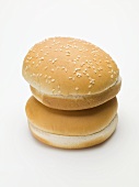 Two hamburger buns (with and without sesame seeds)