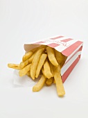 Chips in a striped carton, lying on its side
