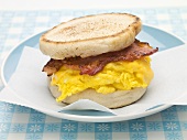 English muffin filled with bacon, scrambled egg and cheese