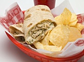 Wrap with crisps in a plastic basket