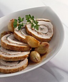 Roast turkey roll stuffed with veal forcemeat