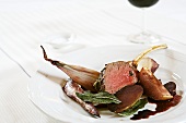 Rack of venison with apple and root vegetables