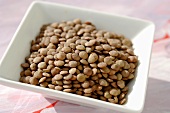 Brown lentils in a dish