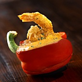 Breaded Shrimp Dipped in Zesty Horseradish Dip Served in Bell Pepper