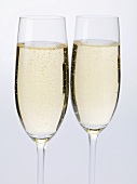 Two glasses of sparkling wine side by side