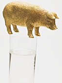 Glas Prosecco mit Glücksschwein