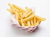 A portion of chips in a paper dish (fast food)