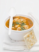 Goulash soup with small dumplings and cracker