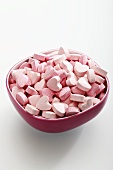 Pink glucose hearts in a bowl