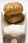 Seed buns on old flour scoop