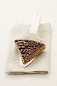 Piece of chocolate wafer on a cake server