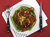 Chicken with tomato sauce, capers and green beans