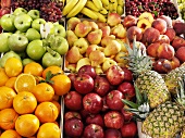 Various types of fruit in crates on a market stall