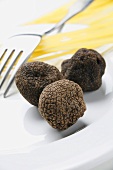 Black truffles (Chinese truffles) fork and spaghetti