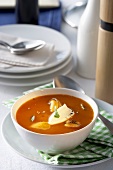 Tomato soup with shellfish and crème fraîche