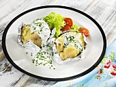 Baked potatoes with quark and chives