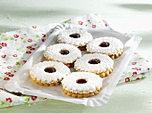 Jam biscuits on a paper plate
