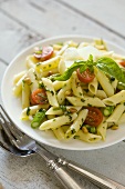 Penne Pasta with Tomatoes, Asparagus and Pine Nuts