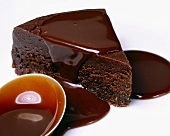 Slice of Chocolate Cake with Chocolate Sauce