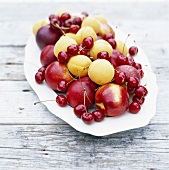 Plate of fruit on wooden table