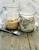 Pickled herrings in jars
