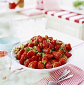 Strawberries in bowl in kitchen