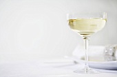 Champagne glass on a table that has been set