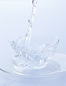 Wasser in eine Glastasse gießen