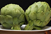 Two Artichokes on a White Dish