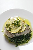 Redfish with spinach and lemon
