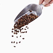 Metal scoop with coffee beans