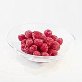 Raspberries in glass dish