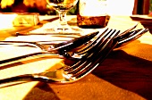 Cutlery and wine on a table