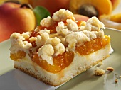 A piece of apricot crumble cake