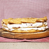 Flockentorte (choux pastry cake) with strawberry cream