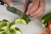 Cutting up a cucumber