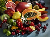 Still life of whole and halved fruit