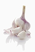 A garlic bulb with cloves detached