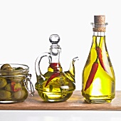 Olives, chilli oil with herbs and chilli oil
