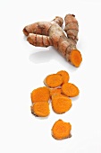 Turmeric root, partly slices